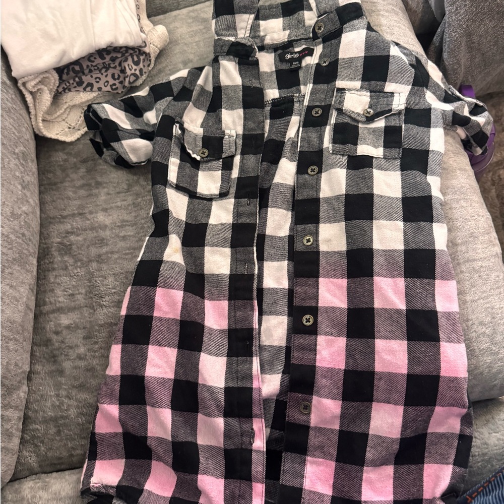 OshKosh B'gosh Kids Plaid Shirt Dress- Black and Pink